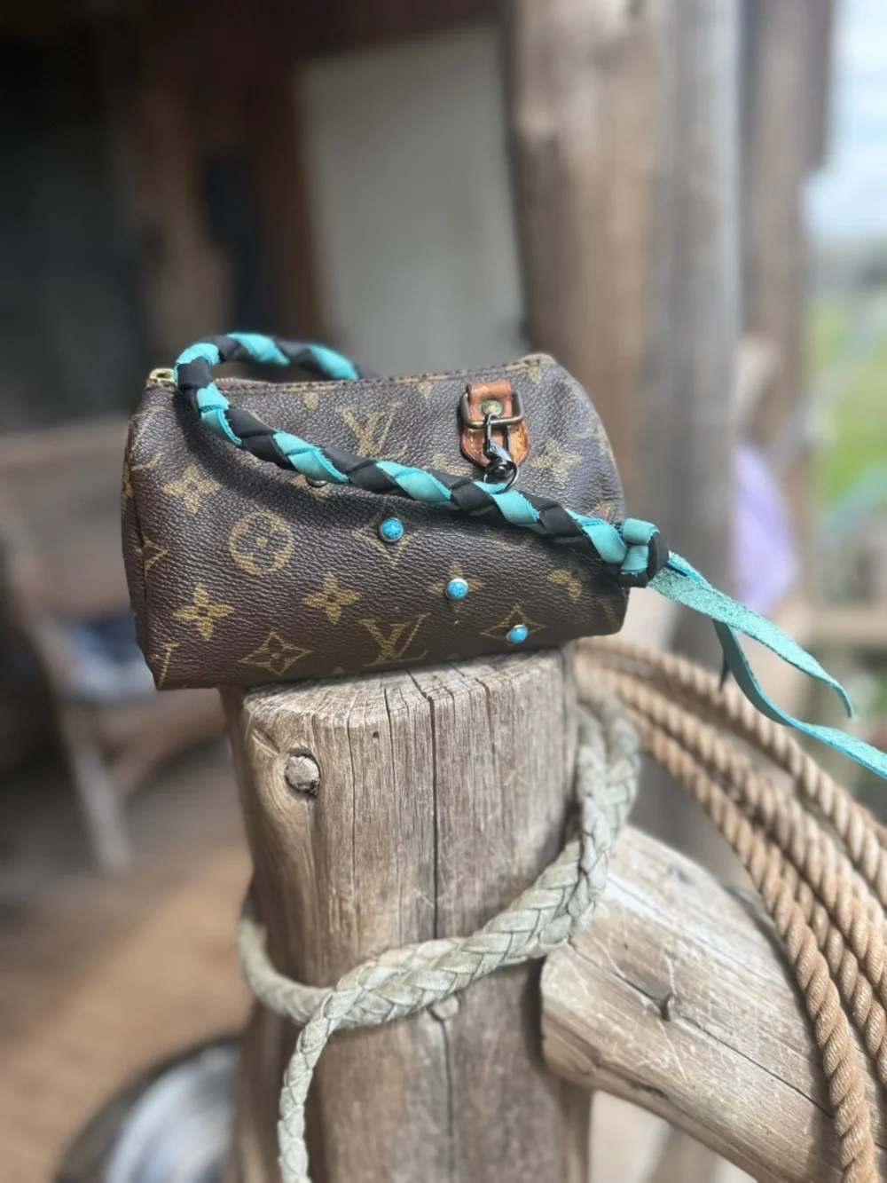 Louis Vuitton Brown Monogram Mini Duffle with Turquoise Accents - Picture 2 of 3